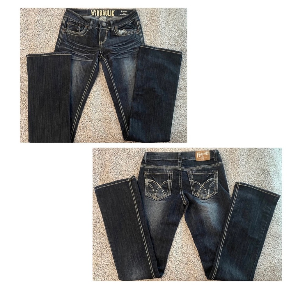 VINTAGE Y2K Hydraulic Jeans: Bailey Slim Almost Boot 7/8 LONG Dark Wash Low Rise